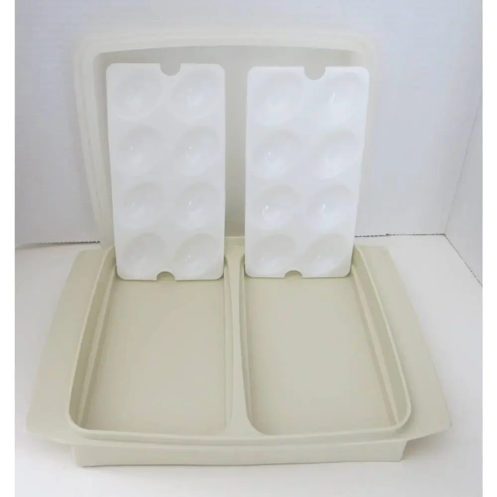 VINTAGE TUPPERWARE Deviled Egg Keeper 4 Pieces Almond 723-2 Picnic Food Storage